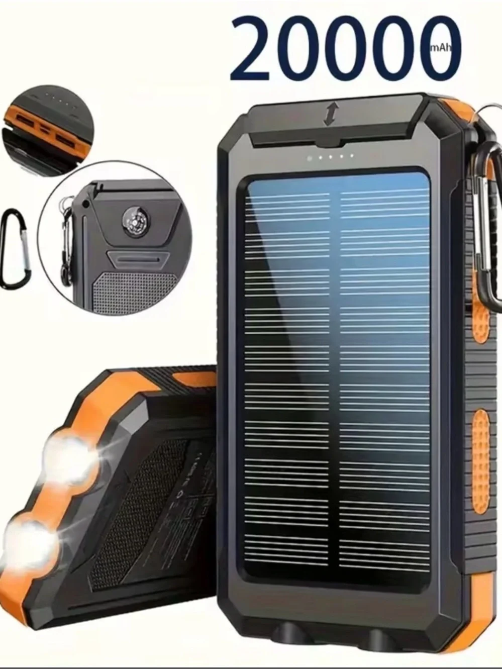 (22) Orange Solar Power Bank with LED Flashlight - Portable Phone Charger
